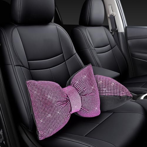 2 PCS Bling Car Pillows,Rhinestones Bowknot Car Headrest Pillow,Pink