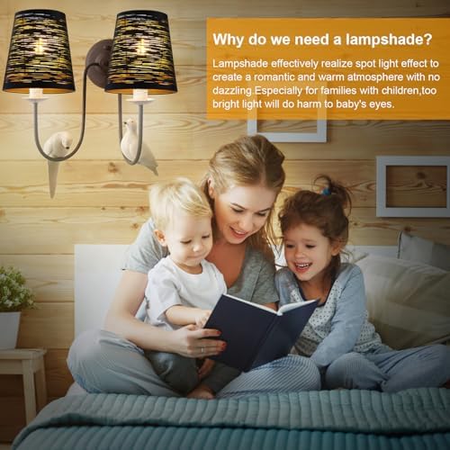 YISUN Chandelier Shades, Mini Lamp Shade, Clip On Lamp Shade Outer Black and Inner Gold, Fit for Wall Lamp Candle Lamp (6, Metal Black/Gold)