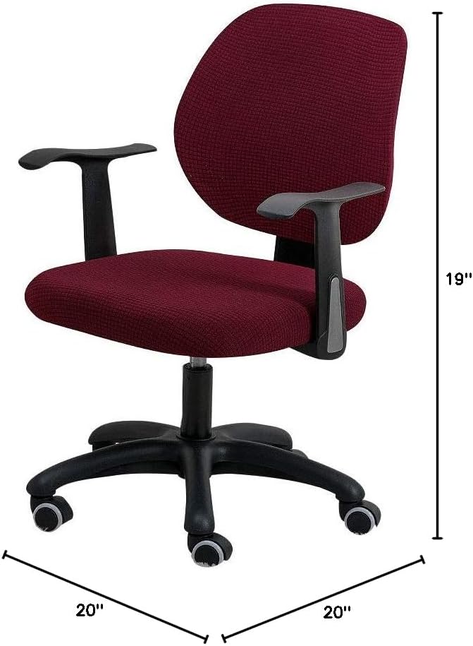 FORCHEER Desk Chair Back and Seat Cover 2 Pieces Wine-red Jacquard Stretch Split Office Chair Covers Water Resistant Washable