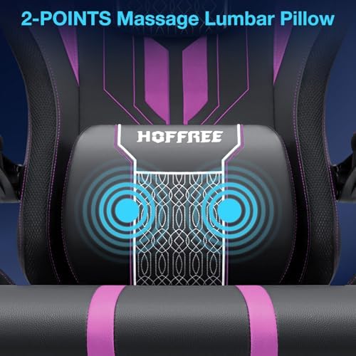 HOFFREE LED Gaming Chair with Bluetooth Speaker RGB Light Game Chair-Purple