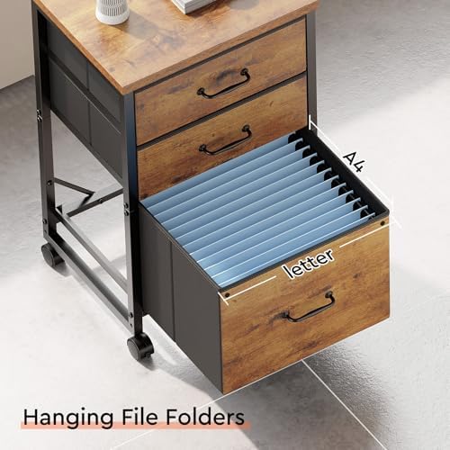 Maihail 3 Drawer File Cabinet on Wheels Fits A4 Size for Home Office