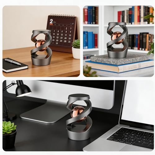 Metal Dynamic Desktop Fidget Toy, Rose Gold Perpetual Motion Inspired Desk Toy, Office Stress Relief Kinetic Spinning Toy for Adults & Teens