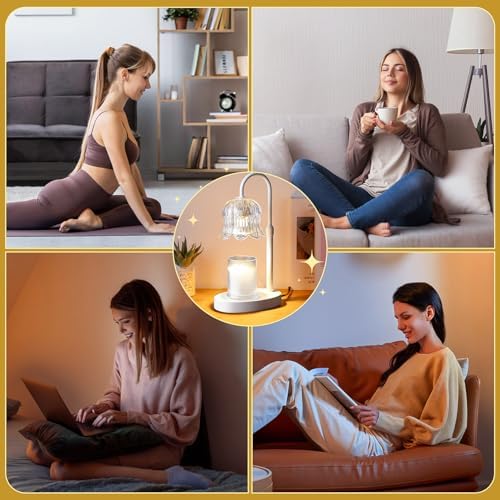CRMILL Candle Warmer Lamp Electric Timer - Flower Candle Lamps Height Adjustable Home Bedroom Decor House White