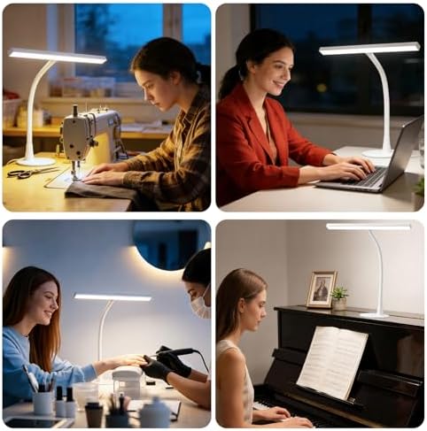 LED Desk Lamp for Home Office, 360° Flexible Gooseneck Desk Light with 3 Color Modes & 10 Brightness, Eye-Caring Adjustable Task Light for for Piano, Computer, Workbench, 10W, 1000LM (White)