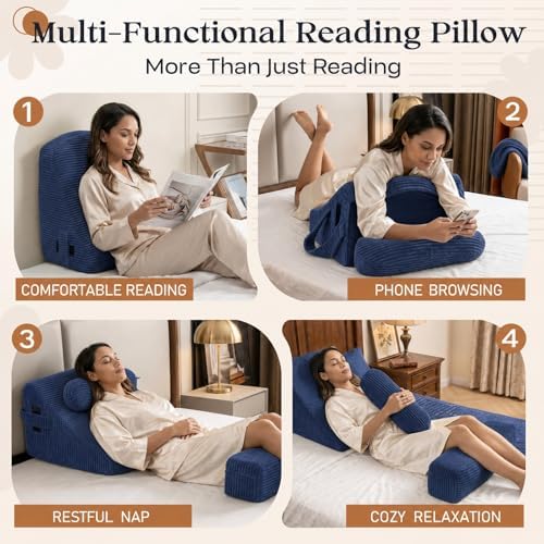 Reading Pillow/Backrest Pillow with Arms, Cup Holder & Phone Pocket