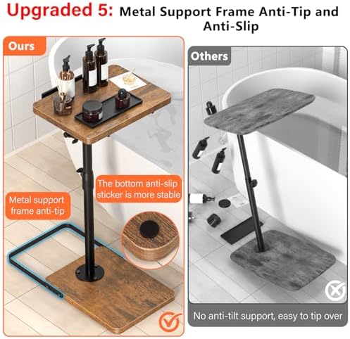 TV Tray Table for Couch, Height Adjustable/360° Swivel/180° Flip-Over Panel Design C-Shaped End Table, Sofa Arm End Side Table with Phone & Tablet Slot for Eating, Laptop,Couch Bed (Vintage Brown)