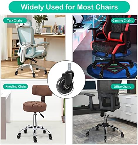 Hirate 3 inch Office Chair Casters Wheel with 3/8"-16UNC Threaded Stem