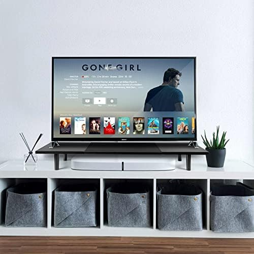 Across-Star Dual-Monitor-Stand-Riser-For-Desk Adjustable Length 32-40 Inch,Large Desktop Computer Monitor Riser For 2 Screens,Desk Shelf Organizer Riser Stand For Computer/Laptop/PC/Printer/TV Black