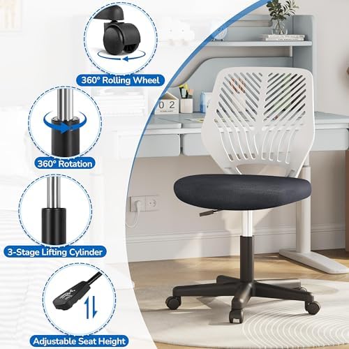 Yaheetech Small Desk Chair, Armless Adjustable Swivel Seat, Dark Grey