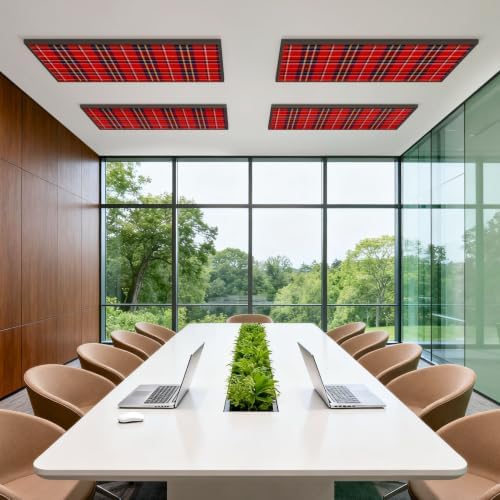 4 Pcs Fluorescent Light Covers for Ceiling Lights check plaid blue red yellow Magnetic Light Filters Decorative for Classroom Office Hospital Home 4x2 Ft