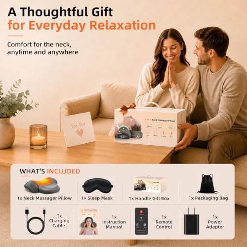 3 in-1 Cordless Neck Massager Pillow with Heat, Vibration, Remote Control