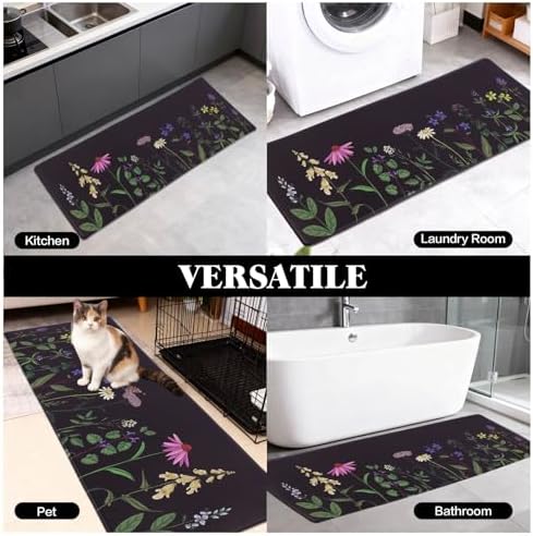 Mirok Washable Anti Fatigue Mat for Cushioned Floor Mats,Colorful Floral Non-Skid Ergonomic Comfort Foam Rugs,Non Slip Kitchen Rug(Multi Flower,17"x47")