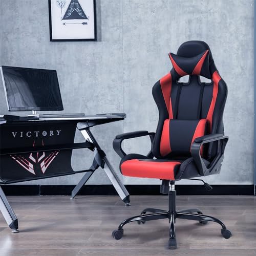 Red Gaming Chair PC Office Chair, High Back Computer Chair Gaming Chairs for Adults, Ergonomic Desk Chair Office Gaming Chair with Wheels, Reclining Gamer Chair, Adjustable Headrest Lumbar Support