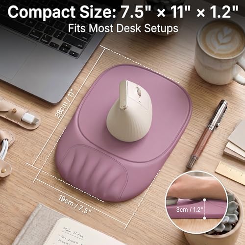 Ergonomic Mouse Pad with Wrist Rest, Sloped Memory Foam Mousepad with Wrist Support, Cooling Channels, Non-Slip Base, Smooth Lycra Surface for Office, Gaming & Home Desk (Dusty Rose)