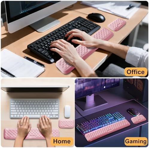 Keyboard Wrist Rest Mouse Wrist Support, Memory Foam Wrist Rest Pad for Computer Laptop, Ergonomic Wrist Cushion Support for Typing Pain Relief, Gaming Home Office, Pink