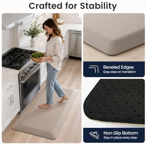 1" Extra Thick Anti Fatigue Kitchen Mats for Floor Standing Desk Mat, Khaki