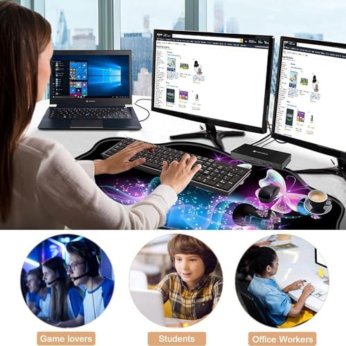 Mouse Pad with Wrist Support + Desk Mat + Coaster 3 in 1 Set, XXL Large Gaming Mousepad Ergonomic Mouse Pads for Desk Computer Laptop Office,Glowing Night Pink Butterflies
