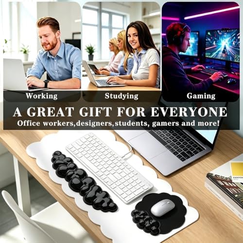 Gel Wrist Rest and Cloud Mouse Pad, for Keyboards and Mice - Ergonomic Pink Keyboard Wrist Rest Set, Relieves Pain from Typing/Computer/Laptop/Gaming/Home/Office Black