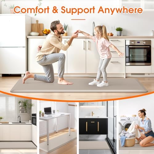 Kitchen Mat for Floor, Anti-Fatigue Mat Kitchen Rug, 17.3"x60"x0.5'', Khaki