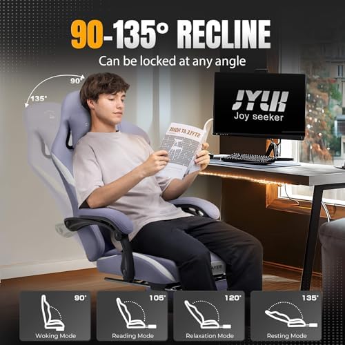 GTPLAYER Gaming Chair with Foot Rest & Pocket Spring Cushion, Ergonomic High Back Computer Desk Chair with Headrest & Lumbar Support for Back Pain Relief, Breathable Fabric, Purple