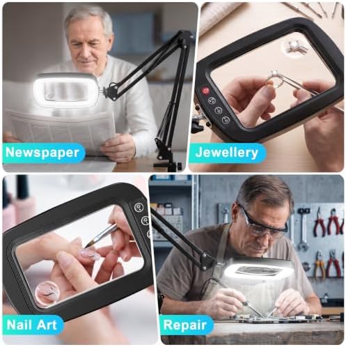 12X 30X Large Magnifying Glass with Light, Stand & Clamp, LED Desk Lamp