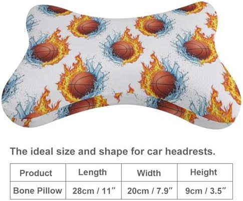 2 Pcs Soft Car Headrest Pillow Fire Basketball Memory Foam Neck Support with Adjustable Strap for Car Airplane