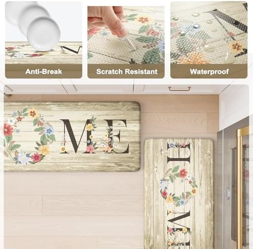 KIMODE Anti Fatigue Mats for Kitchen Floor Comfort Cushioned Rugs Sets of 2