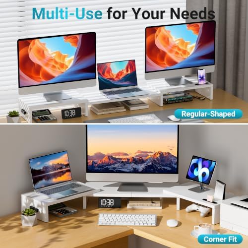 BONTEC Triple Monitor Stand Riser with Smartphone Holder, White