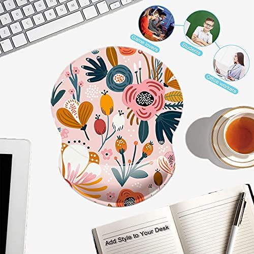 Mouse Pad with Wrist Support, Non Slip Mousepad Wrist Rest for Office, Computer, Laptop & Mac-Comfortable & Lightweight Ergonomic Support Mouse Mat(Wrist-Pink Floral)