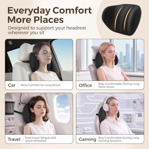 BABUR Ergonomic Memory Foam Car Headrest Pillow with Dual-Wing Support