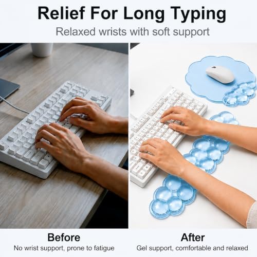 Cloud Gel Wrist Rest Set for Keyboard and Mouse – Ergonomic Wrist Support for Keyboard & Mouse Pad – Non-Slip Desk Wrist Support for Computer, Laptop & Gaming (Blue)