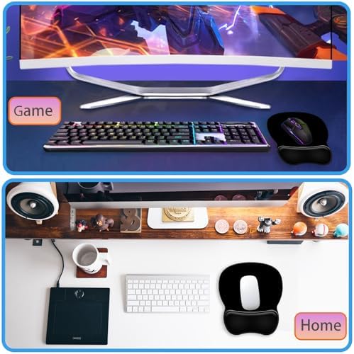 Ergonomic Mouse Pad with Wrist Rest, Comfortable Gel Concave Mouse Pad with Non-Slip Base, Pain Relief Mouse Pads with Smooth Wrist Support for Gaming, Office, Home (Black)