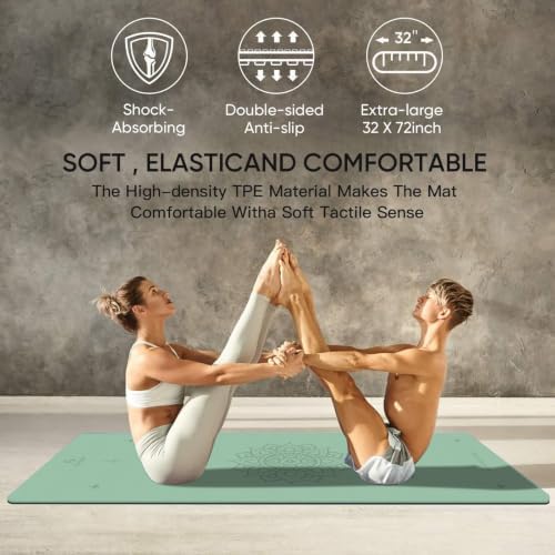 Gruper Yoga Mat Non Slip, TPE Extra Wide Yoga Mat with Alignment Mark