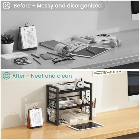 ELITEROO Desk Shelf Organizer, 2 Tier Wooden Desktop Bookshelf, Black
