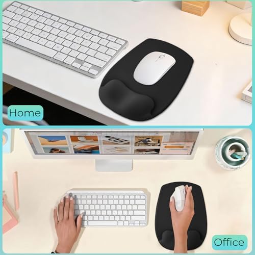 Mouse Pad with Wrist Rest Support, Ergonomic Mousepad with Comfortable Gel Cushion, Gaming Mouse Pad with Smooth Lycra Surface & Non-Slip PU Base, for Home Office Computer Laptop, Black