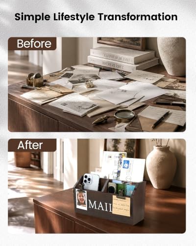 DLQuarts Solid Wood Mail Organizer Countertop or Wall Mounted, Dark Walnut