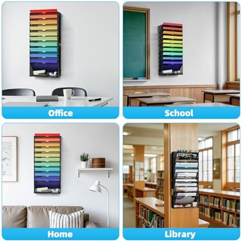 Marbrasse Wall File Holder 11-Tier Hanging Wall File Organizer, for Papers, Files Clipboard & Magazine Organizer, Wall Mount File Holder Great for Office Home (Black)