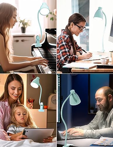 BOHON Desk Lamp with Clamp, Clip on Light, 5 Color 10 Brightness, Teal