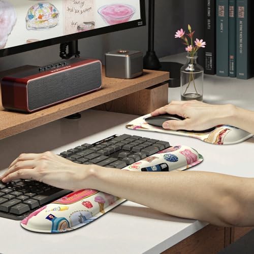 iCasso Ergonomic Mouse Pad, Keyboard Wrist Rest, Memory Foam Mousepad with Wrist Support, Easy Typing and Relieve Wrist Pain Keyboard Pad for Computer(Watercolor Stickers)