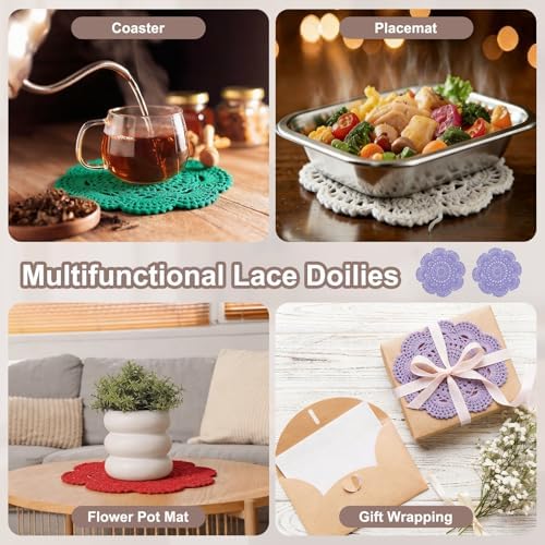 uxcell 6 Pcs Crochet Handmade Placemat Doilies for Table 7.9" Light Purple