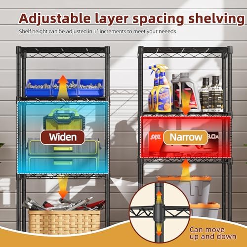 SINGAYE Small Wire 4 Adjustable Shelves Pantry Metal Shelf Floor Organizer