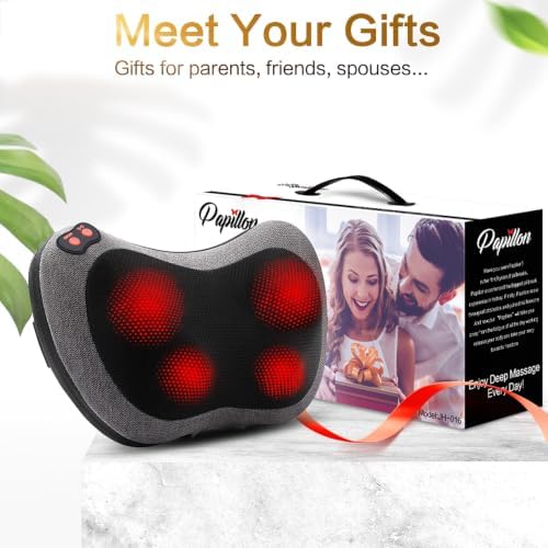Papillon Back Massager with Heat,Shiatsu Pillow for Body Pain Relief Gray