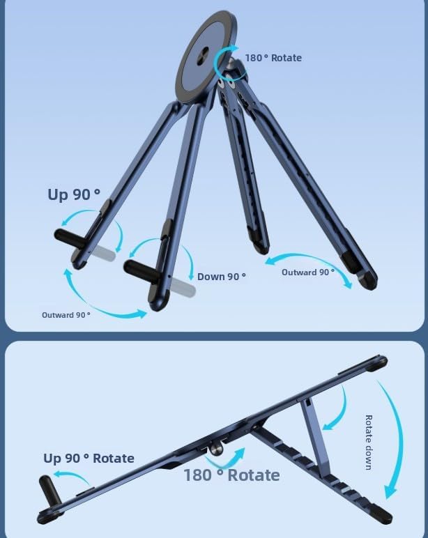 Portable Laptop Stand for Desk, Foldable Adjustable Computer Riser with Magnetic Phone Holder, Aluminum Laptop Stand Tablet Stand Mobile Phone Holder (Gray)