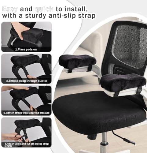 THARAHT 2pcs Ergonomic Black Suede Memory Foam Office Chair Armrest Pillow Anti Slip Adjustable Office Games Home Wheelchairs