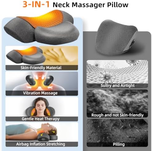 Upalled Cordless Heated Neck Massager Pillow for Pain Relief Deep Tissue
