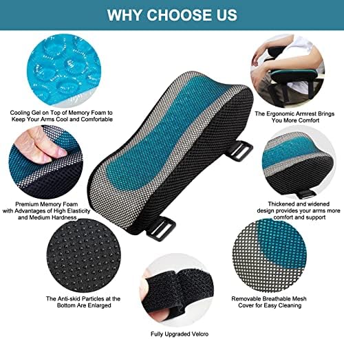 Office Chair Armrest Pads, Cooling Gel Computer Chair Arm Pads, Memory Foam Ergonomic Armrest Cushion for Gaming (2 Pack)