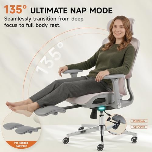 Korser Ergonomic Mesh Office Chair with Footrest, Big and Tall Desk Chair with 4D Flip-Up Arms, Auto-Tracking Lumbar Support, 3D Headrest, High Back Computer Gaming Chair for Home Office, Pink