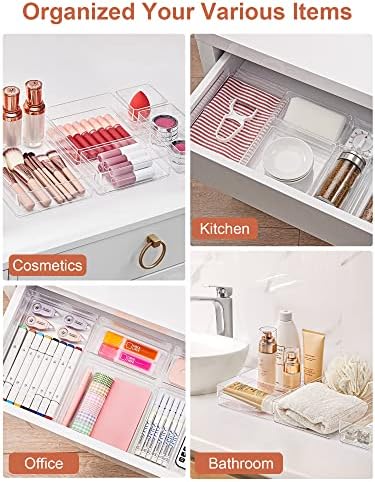 SMARTAKE 16 PCS Drawer Organizer, 5-Size Desk Bathroom Drawer Organizer