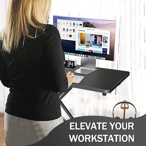 Aconcept Extra-Slim 24 x 14 inch Black Lift Standing Desk Converter, Manual Adjustable Height Sit Stand up Desk Riser, Compact for Monitor or Laptop Workstation
