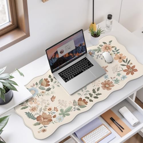 HAOCOO Large Desk Pad, Non-Slip Scalloped Mouse Mat for Desktop(Beige)